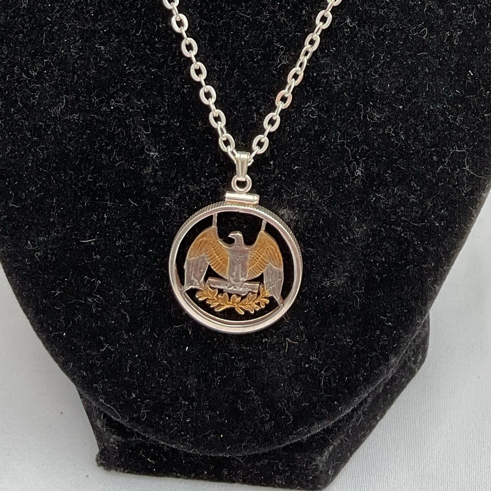 Vintage Sterling Silver American Eagle Coin Cut Out Pendant Necklace | 24” Chain